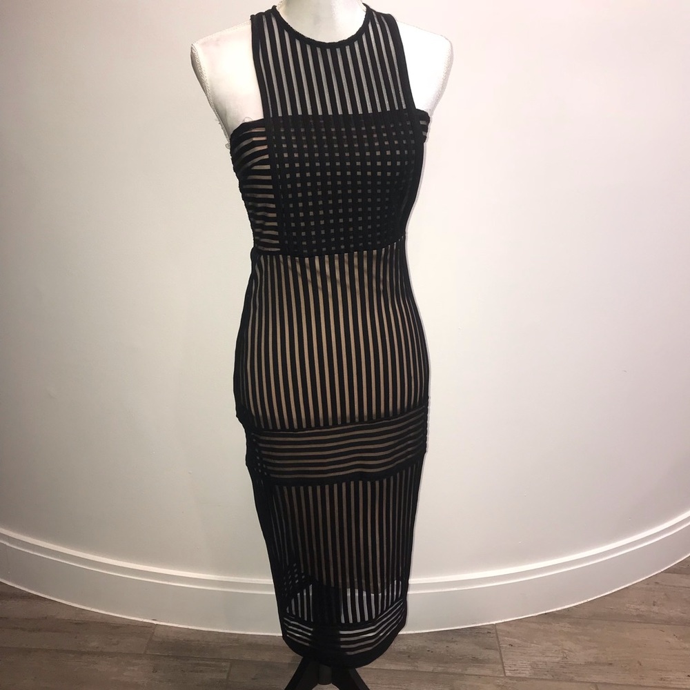 Black/nude stretchy knee length stretchy dress